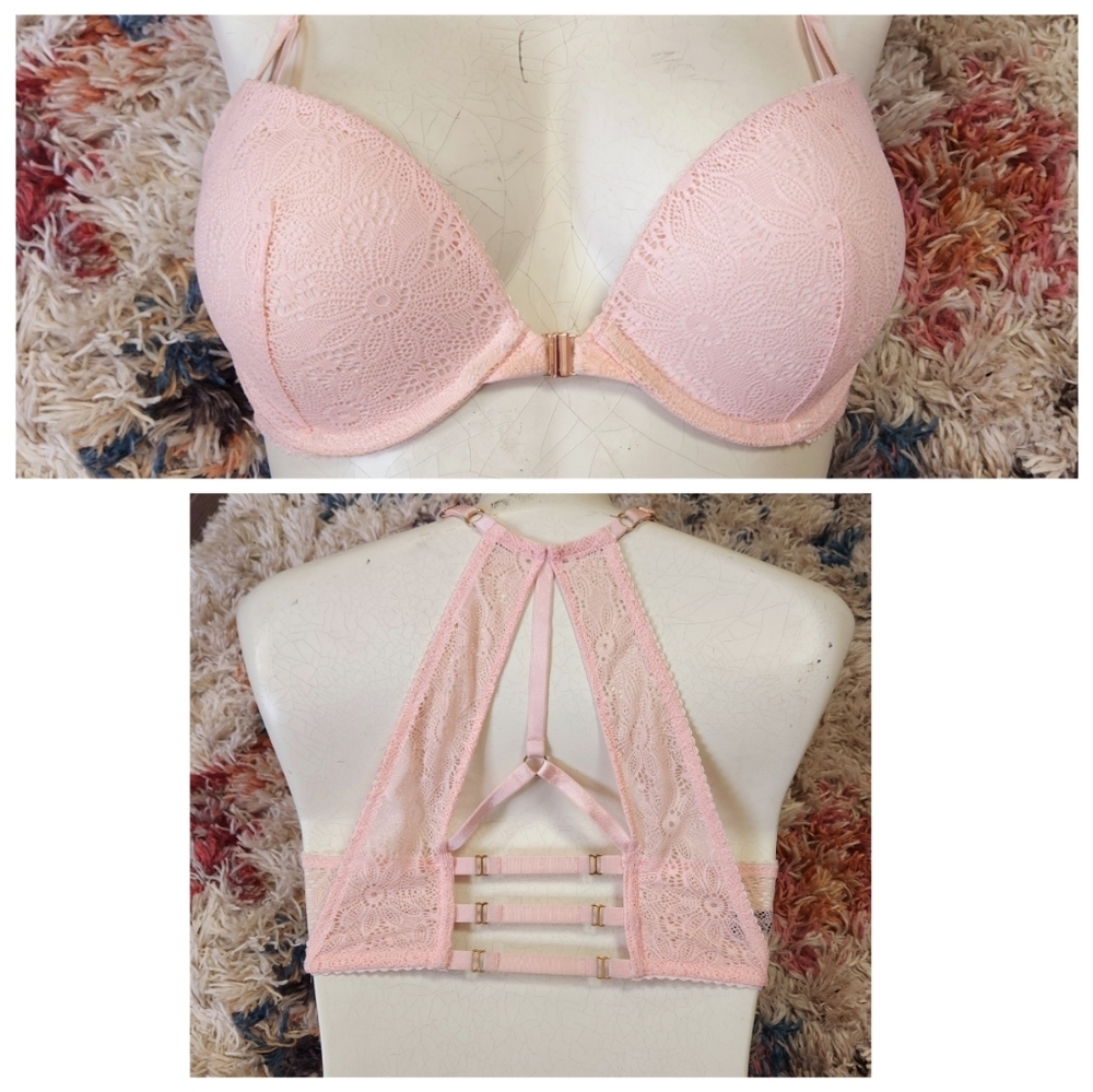 Victorias Secret Lace Push-Up Front Closure Racerback Bra 32D Lingerie Underwire